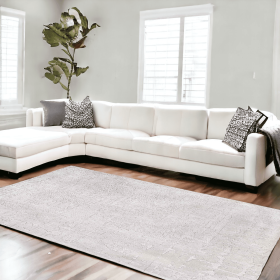 7' X 9' White Abstract Non Skid Area Rug