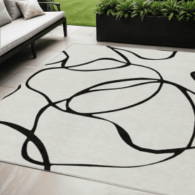 5' X 8' White And Black Abstract Washable Indoor Outdoor Area Rug