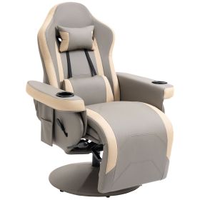 HOMCOM Manual Recliner Armchair, Lounge Chair with Adjustable Leg Rest, 135Â° Reclining Function, 360Â° Swivel, Cup Holder & Storage Pocket, Gray