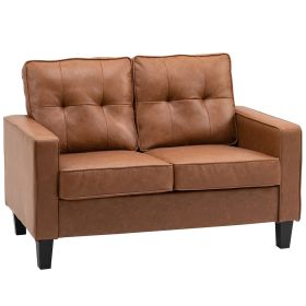 HOMCOM 51" Brown 2-Seater Tufted Loveseat, PU Leather Double Sofa with Armrest