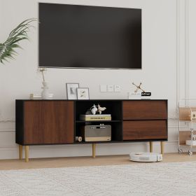 TV Stand up to 70+ inch, Mid Century Modern Television Stands with 2 Drawers, Entertainment Center with Storage Cabinet