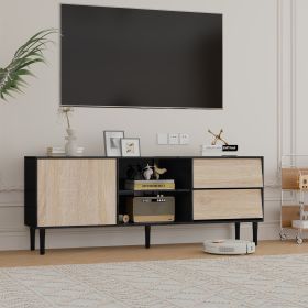 TV Stand up to 70+ inch, Mid Century Modern Entertainment Center with 2 Drawers, Television Stands with Storage Cabinet