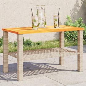 Patio Table Beige 27.6"x15"x16.5" Poly Rattan Acacia Wood