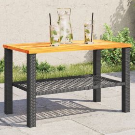 Patio Table Black 27.6"x15"x16.5" Poly Rattan Acacia Wood