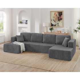 U shape Modular Sectional Sofa, Compressed Sectional Sofa Modern Minimalist Style Corduroy Couch, Sleeper Sofa for Living Room, Bedroom