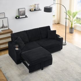 80-inch two-in-one folding sofa, foldable hidden lying function, corduroy fabric, equipped with cup holder and pillow