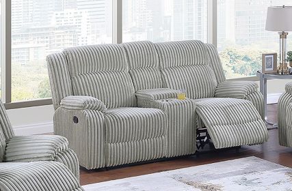 1pc Motion Loveseat Ash Color Fur Like Corduroy Living Room Reclining Couch Plush Textured Seat