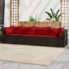 4 Piece Patio Lounge Set with Cushions Brown Poly Rattan