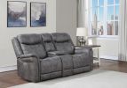 Transitional Console Loveseat - Gray Faux-Suede, Power Footrest, Power Headrest - Concealed Cupholders