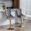 A&A Furniture,Thick Golden Swivel Velvet Barstools Adjusatble Seat Height from 25-33 Inch, Modern Upholstered Bar Stools with Backs Comfortable Tufted