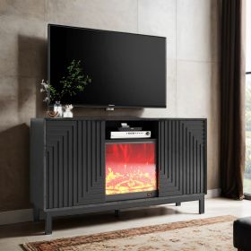 Fireplace TV Stand with 18" Electric Fireplace, Mid Century Modern Entertainment Center with Drawer and Shelf