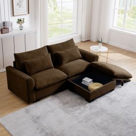 Sectional Sofa Comfy Corduroy Couch for Living Room with Pillows and Round Armrests