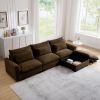 Corduroy Sectional Sofa, L Shaped Couch with Storage Footstool and 3 Pillow, Sectional Couch for Living Room Apartment, Brown