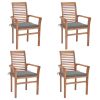 Dining Chairs 4 pcs with Gray Cushions Solid Teak Wood