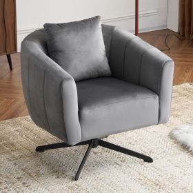 360° Swivel Accent Chair, Modern Velvet Fabric Living Room Armchair, Comfy Wide Upholstered with Fluffy Cushion and Metal Legs