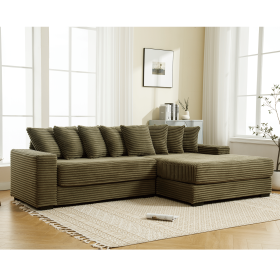 [NEW ARRIVED] [VIDEO PROVIDED] Oversized Two-Piece Couches, L Shaped Sofa, Corduroy, Right Chaise Daybed,with Armrests,Eight Throw Pillows,Corner Sofa