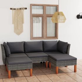 5 Piece Patio Lounge Set with Cushions Poly Rattan Gray