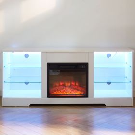TV Stand Electric Fireplace Glass Shelves