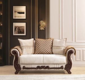 Traditional Style Loveseat Made With Chenille Upholstery wood in Beige Color