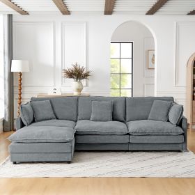 Modern Home Living Room L-Shaped Sectional Sofa Couches with Storage Ottoman, Convertible Oversized 4 Seater Couch Towel Fabric, Grey