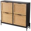 VEVOR Rattan Shoe Cabinet, Narrow Shoe Storage Organizer with 4 Flip Drawers, Slim Shoe Entryway Storage Cabinet with Metal Legs, Ideal for Entryway,