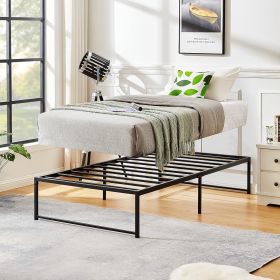Bed Frame Metal Platform Mattress Foundation with Steel Slat Support, No Box Spring Needed, Easy Assembly, Black
