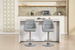 Set of 2 Bar Stools, with Chrome Footrest and Base Swivel Height Adjustable Mechanical Lifting Velvet + Bar Stool-GREY (easy to clean)