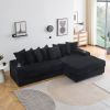 111.4 " Black corduroy sofa, armrest with cup holder and storage function, recliner can be changed left and right
