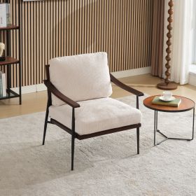 Modern Accent Chair, Mid Century Modern Accent Chairs, Linen Fabric Arm Chair with Wood Armrests, Upholstered Leisure Chair for Living Room, Bedroom,