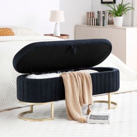 Storage Bench Bedroom Bench, Velvet Oval Upholstered End of Bed Bench with Golden Metal Legs,50"Modern Storage Ottoman Bench for Bedroom, Living Room