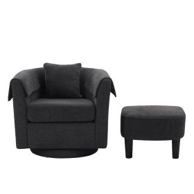 Swivel Accent Chair with Ottoman Set, Modern Chenille Barrel Armchair with Removable Back Pillow & 2 Armrest Covers for Living Room, Bedroom, Office