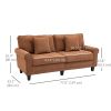 Modern 3 Seater Sofa, Corduroy Fabric 3 Seater Couch with Pine Wood Legs and Rolled Armrests for Living Room, Brown