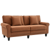 Modern 3 Seater Sofa, Corduroy Fabric 3 Seater Couch with Pine Wood Legs and Rolled Armrests for Living Room, Brown