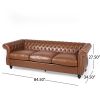 84.50'' Mid Century Cognac Brown 3-Seater Sofa, PU, Classic Retro Sofa with Rolled Arms â€“ Modern, Elegant, and Comfortable Couch