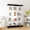 Glass Display Cabinet with 4 Shelves Extra Large, Curio Cabinets for Living Room, Bedroom, Office, Black Floor Standing Glass Bookshelf, Quick Install