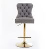 A&A Furniture,Thick Golden Swivel Velvet Barstools Adjusatble Seat Height from 25-33 Inch, Modern Upholstered Bar Stools with Backs Comfortable Tufted