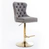 A&A Furniture,Thick Golden Swivel Velvet Barstools Adjusatble Seat Height from 25-33 Inch, Modern Upholstered Bar Stools with Backs Comfortable Tufted