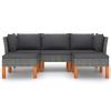 5 Piece Patio Lounge Set with Cushions Poly Rattan Gray