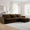 Corduroy Sectional Sofa, L Shaped Couch with Storage Footstool and 3 Pillow, Sectional Couch for Living Room Apartment, Brown