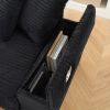 111.4 " Black corduroy sofa, armrest with cup holder and storage function, recliner can be changed left and right