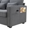 [VIDEO provided] [New] 104" 4-Seater Modern Linen Fabric Sofa with Armrest Pockets and 4 Pillows,Minimalist Style Couch for Living Room, Apartment, Of