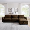 Corduroy Sectional Sofa, L Shaped Couch with Storage Footstool and 3 Pillow, Sectional Couch for Living Room Apartment, Brown