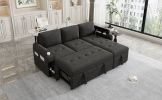 83.5" L-shaped Sofa Couch Convertible Sofa Bed Sectional Sofa with Ample Storage Space, Two Cup Holders and Two USB Ports for Living Room, Black