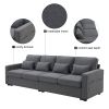 [VIDEO provided] [New] 104" 4-Seater Modern Linen Fabric Sofa with Armrest Pockets and 4 Pillows,Minimalist Style Couch for Living Room, Apartment, Of
