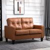 HOMCOM 51" Brown 2-Seater Tufted Loveseat, PU Leather Double Sofa with Armrest