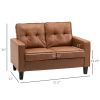 HOMCOM 51" Brown 2-Seater Tufted Loveseat, PU Leather Double Sofa with Armrest