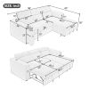96" Multi-Functional Pull-Out Sofa Bed L-Shape Sectional Sofa with Adjustable Headrest, Wireless Charging