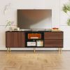 TV Stand up to 70+ inch, Mid Century Modern Television Stands with 2 Drawers, Entertainment Center with Storage Cabinet