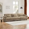 Extra Large 3 Seat Modern Velvet Sofa, Oversize Sofa, Clould Like Comfortable Seat and Back Support, With Waist Pillows and Throw Pillows, Camel