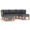 5 Piece Patio Lounge Set with Cushions Poly Rattan Gray